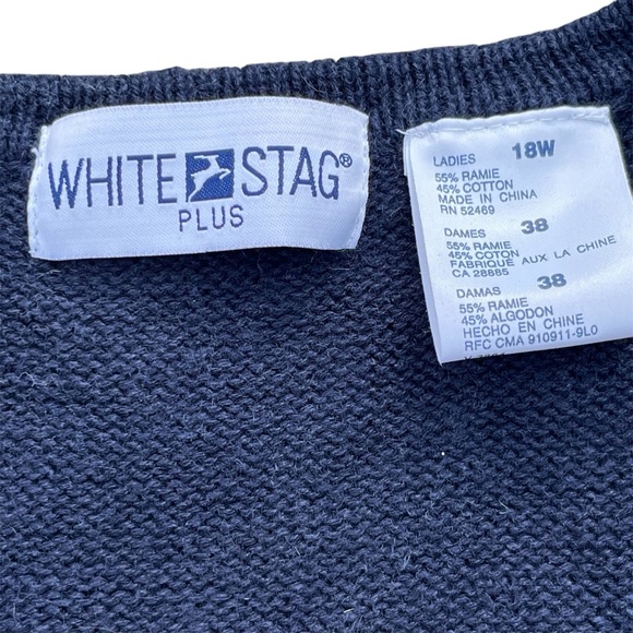 Vintage Floral Embroidered Navy Blue Knit Button Front White Stag Sweater Vest - Picture 5 of 8